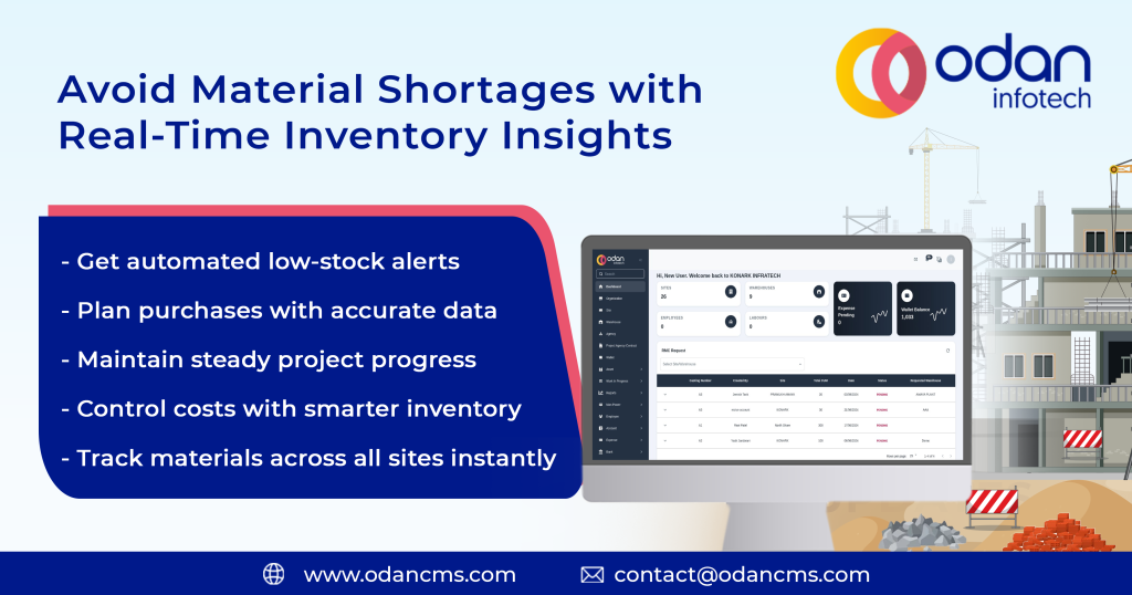 Construction manager using real-time inventory dashboard to prevent material shortages on site